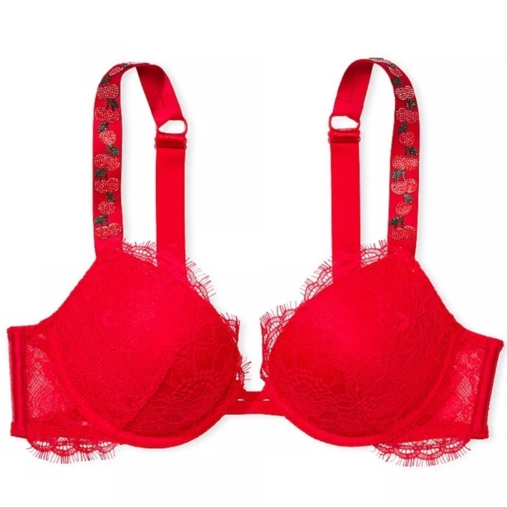 New! Victorias Secret very sexy cherry shine strap lace push-up bra 20114